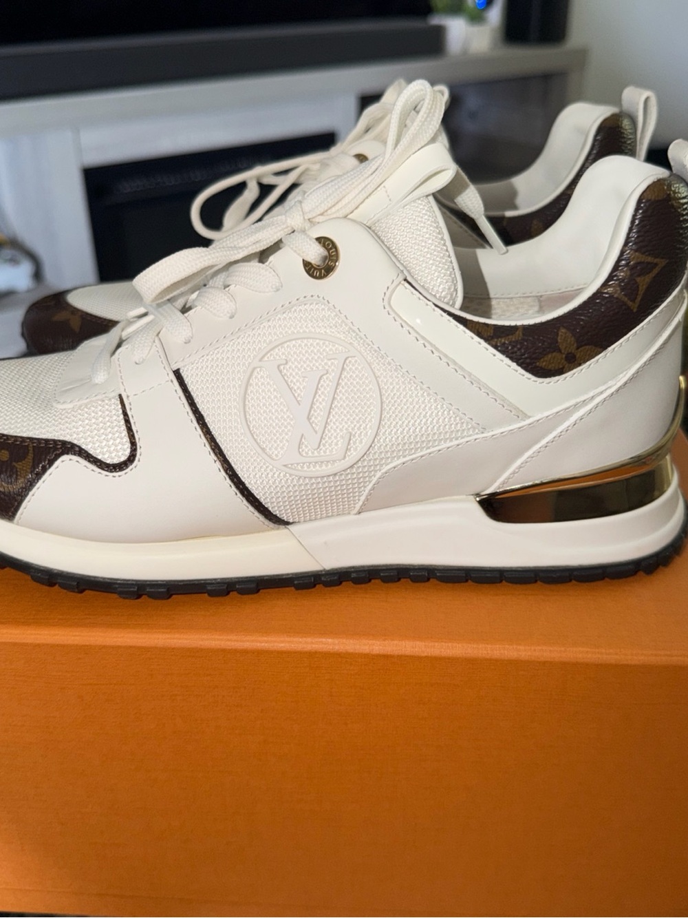 Louis Vuitton White & Brown Monogram Run Away Sneaker-37 1/2 - Picture 1 of 9